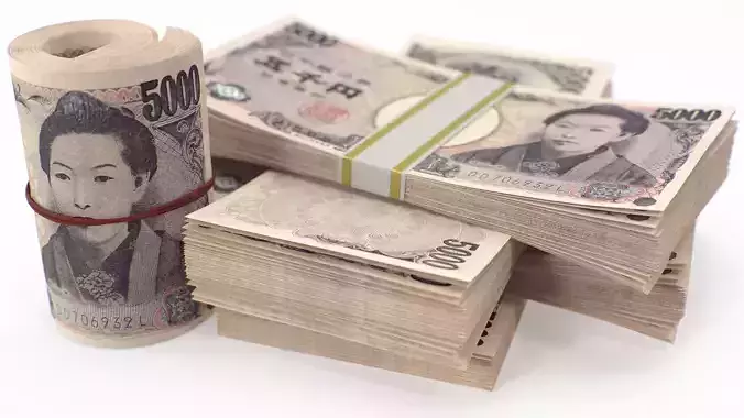 Pile of Japanese yen banknote bill stacks