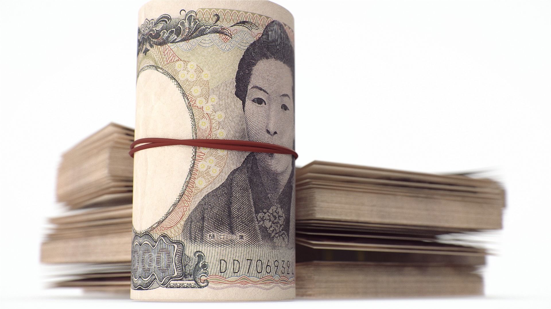 Pile of Japanese yen banknote bill stacks 3D model_2