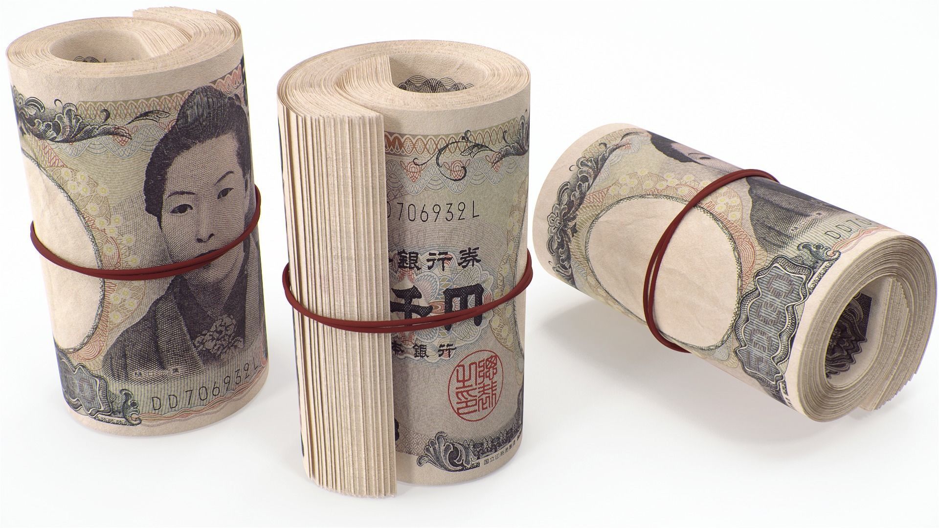 Pile of Japanese yen banknote bill stacks 3D model_5