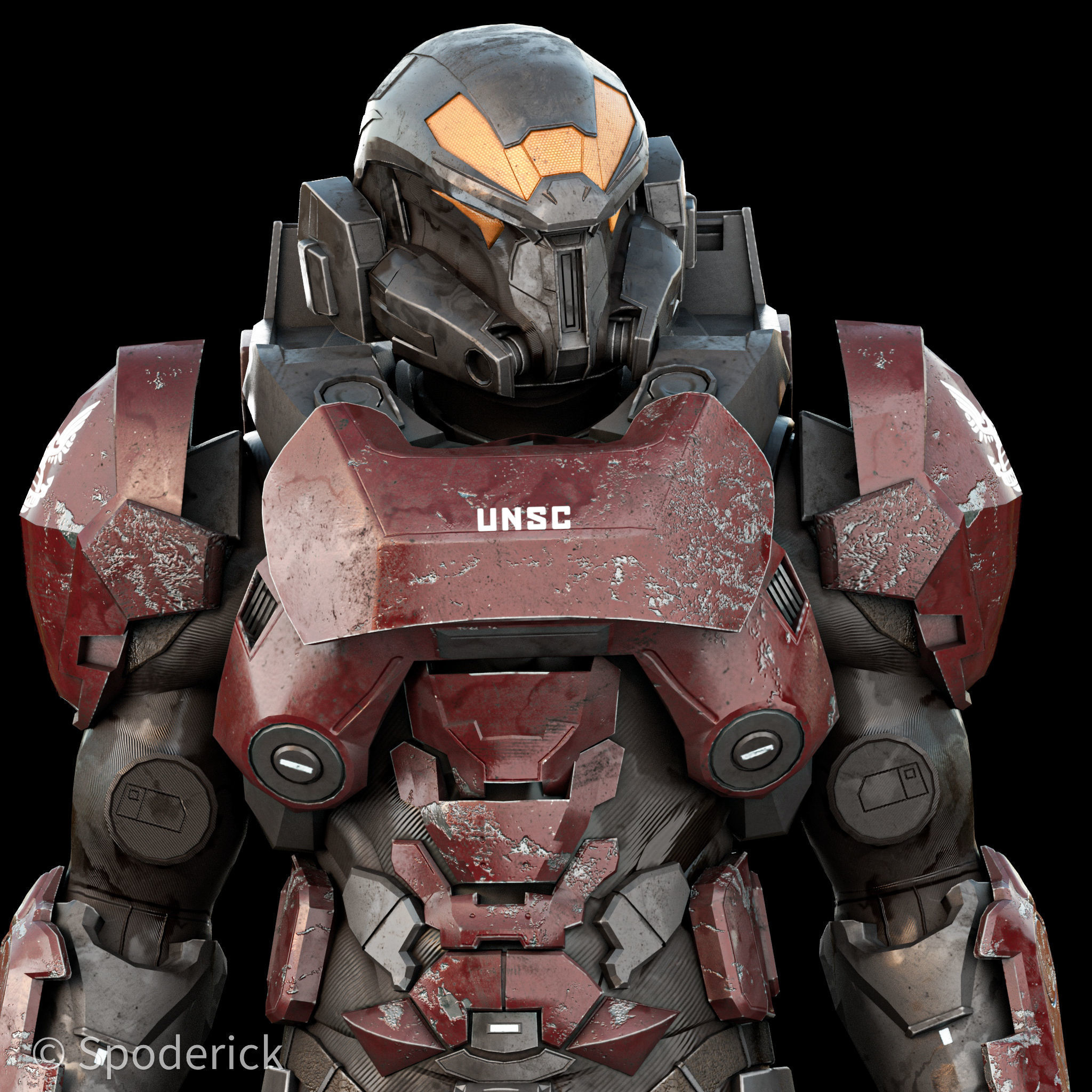 Scifi Red Armor 3D model_2