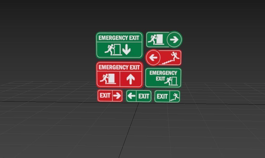 Exit sign collection 3d Low-poly 3D model_4