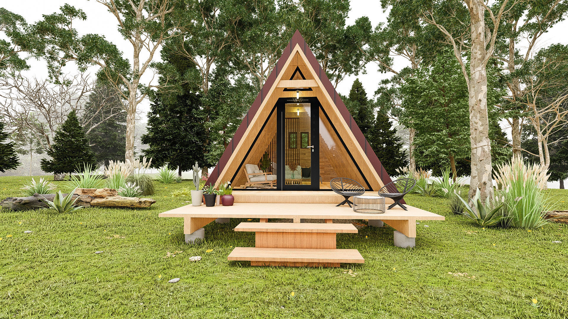  Modern A-Frame cabin 3D model 3D model_3