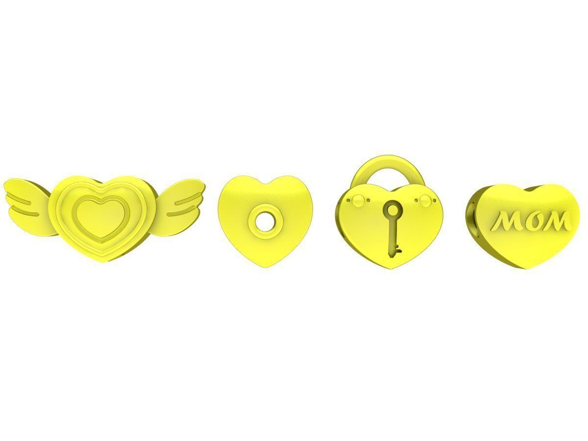 A6667 4 Heart Charm 3D Model 3D print model_1