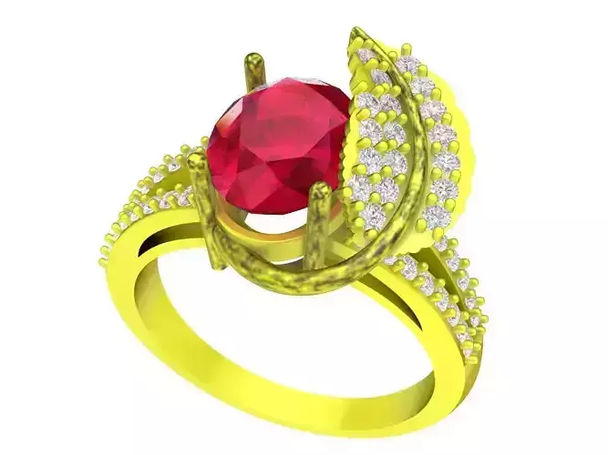 A6668 Oval Diamond Leaf Women Ring 3D Model