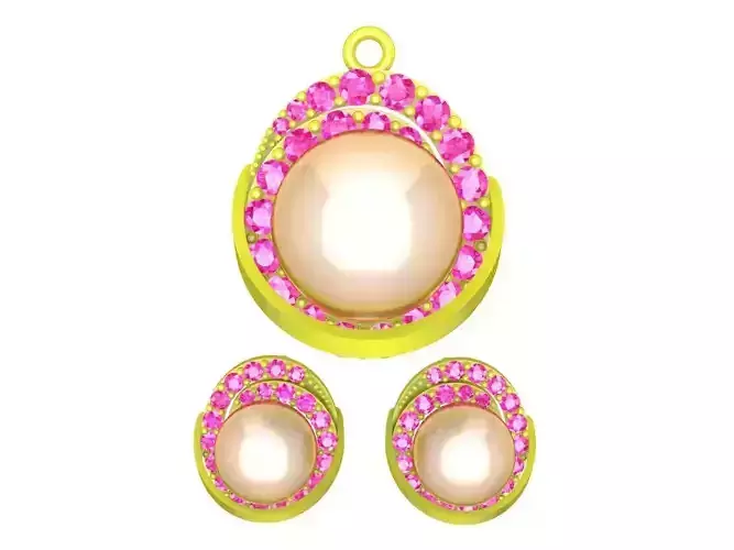 5882 set diamond pearl pendant and earrings