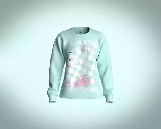 Girls full sleeve race graphic drop shoulder sweatshirt