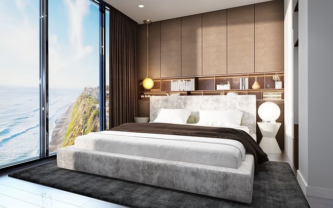 Bedroom Modern With Wood Floors And Window 3D Model 3D model