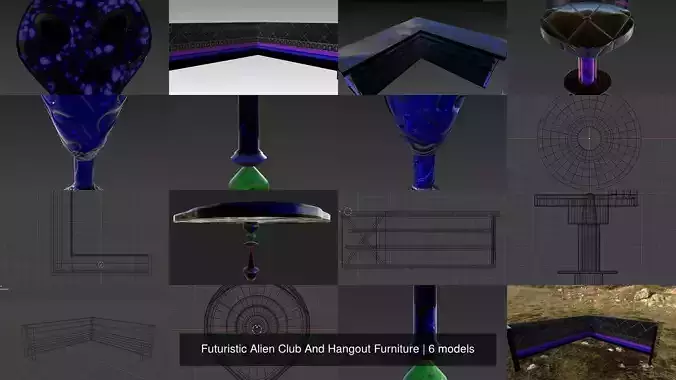 Futuristic Alien Club And Hangout Furniture 3D Model Collection