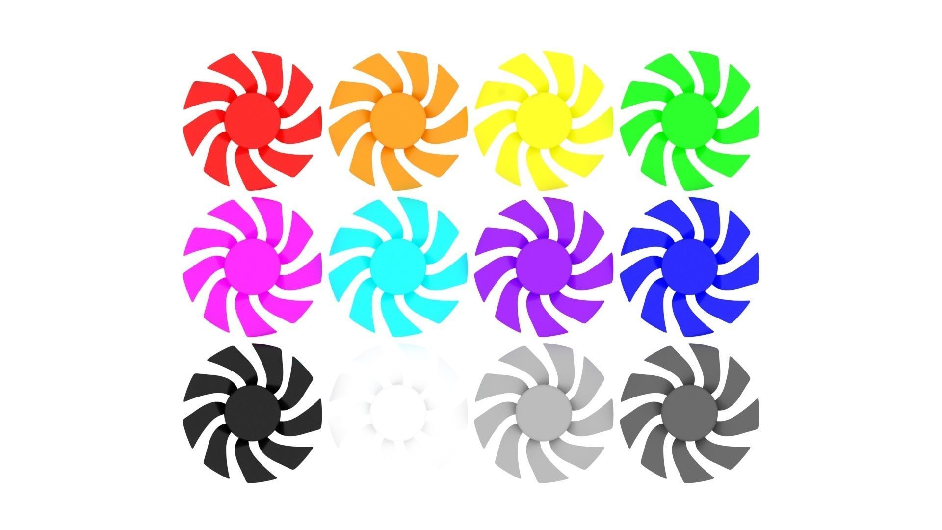Colored Power Supply Unit Fan Blades Set 3D model_5