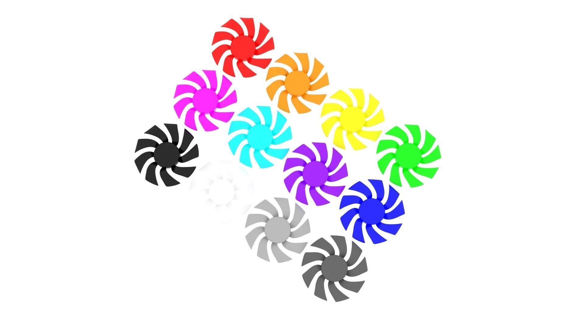 Colored Power Supply Unit Fan Blades Set 3D model_1