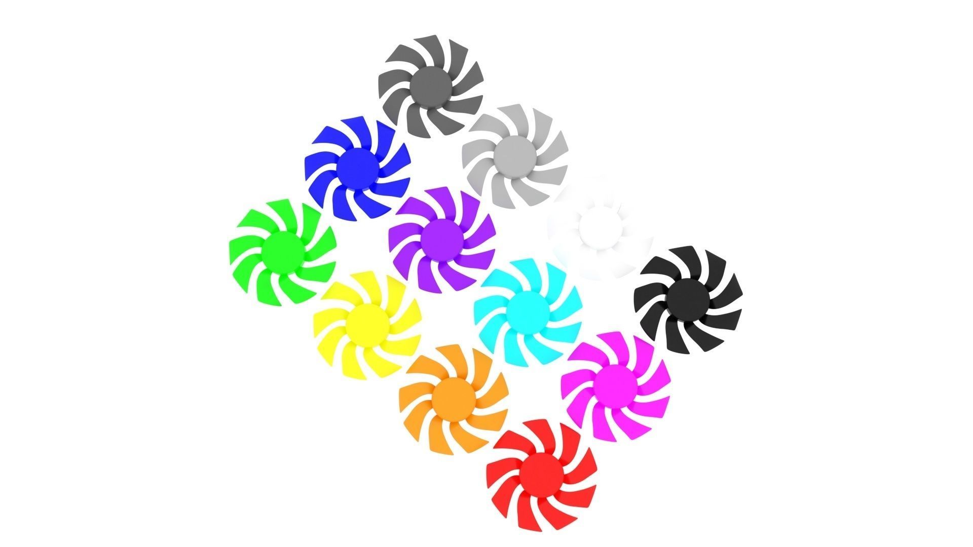 Colored Power Supply Unit Fan Blades Set 3D model_3