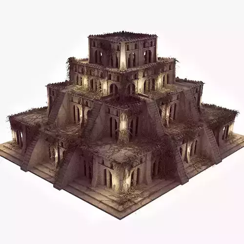 Temple With Ivy Vines at Night 3D model