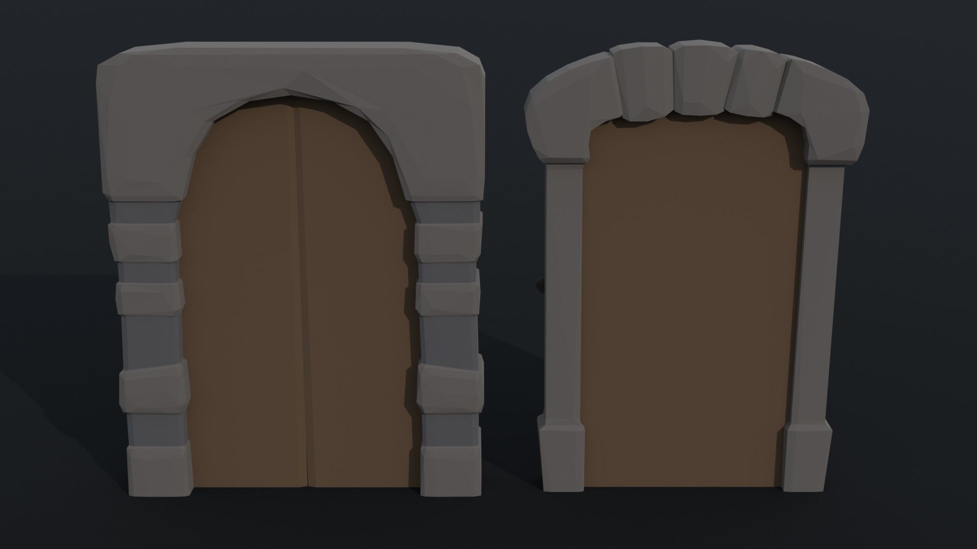 Cartoon dungeon door Polygonal Style Low-poly 3D model_2