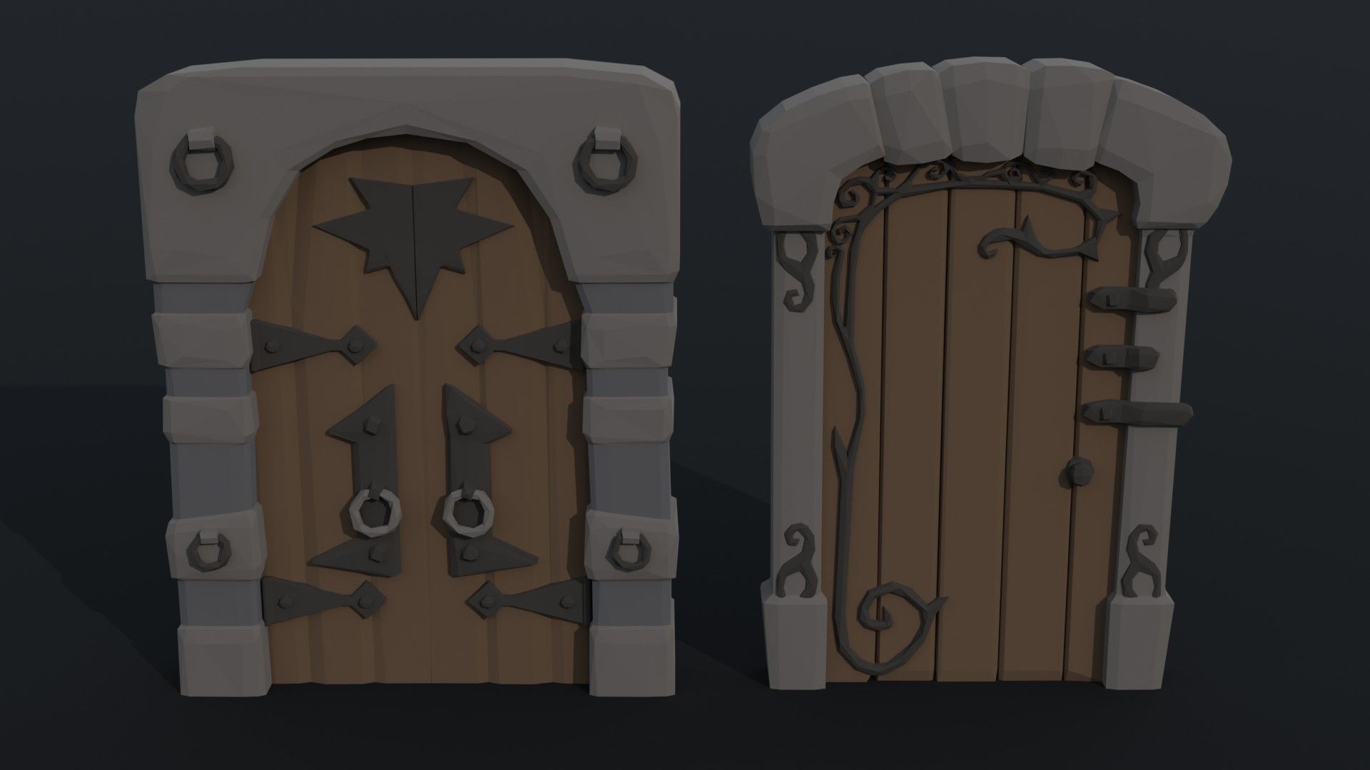 Cartoon dungeon door Polygonal Style Low-poly 3D model_1