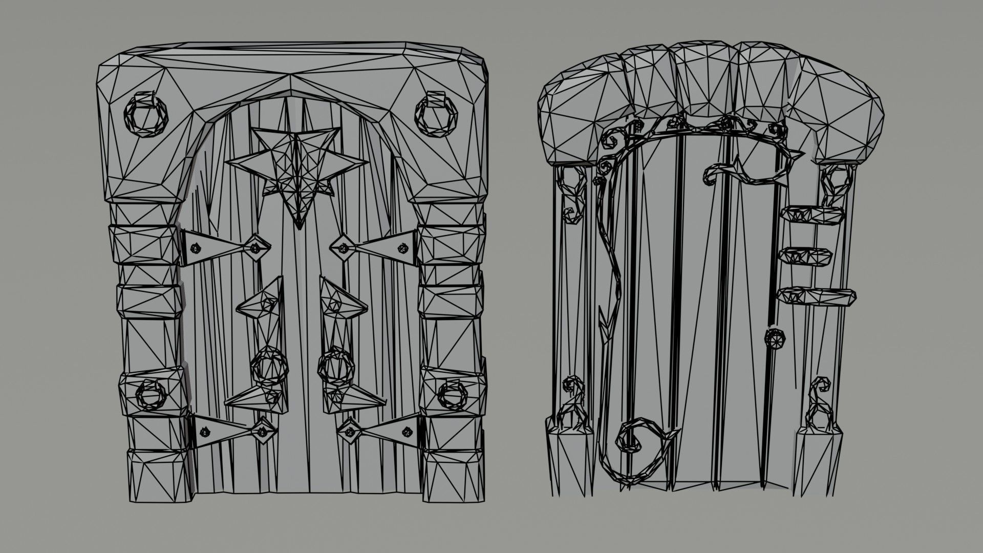 Cartoon dungeon door Polygonal Style Low-poly 3D model_3