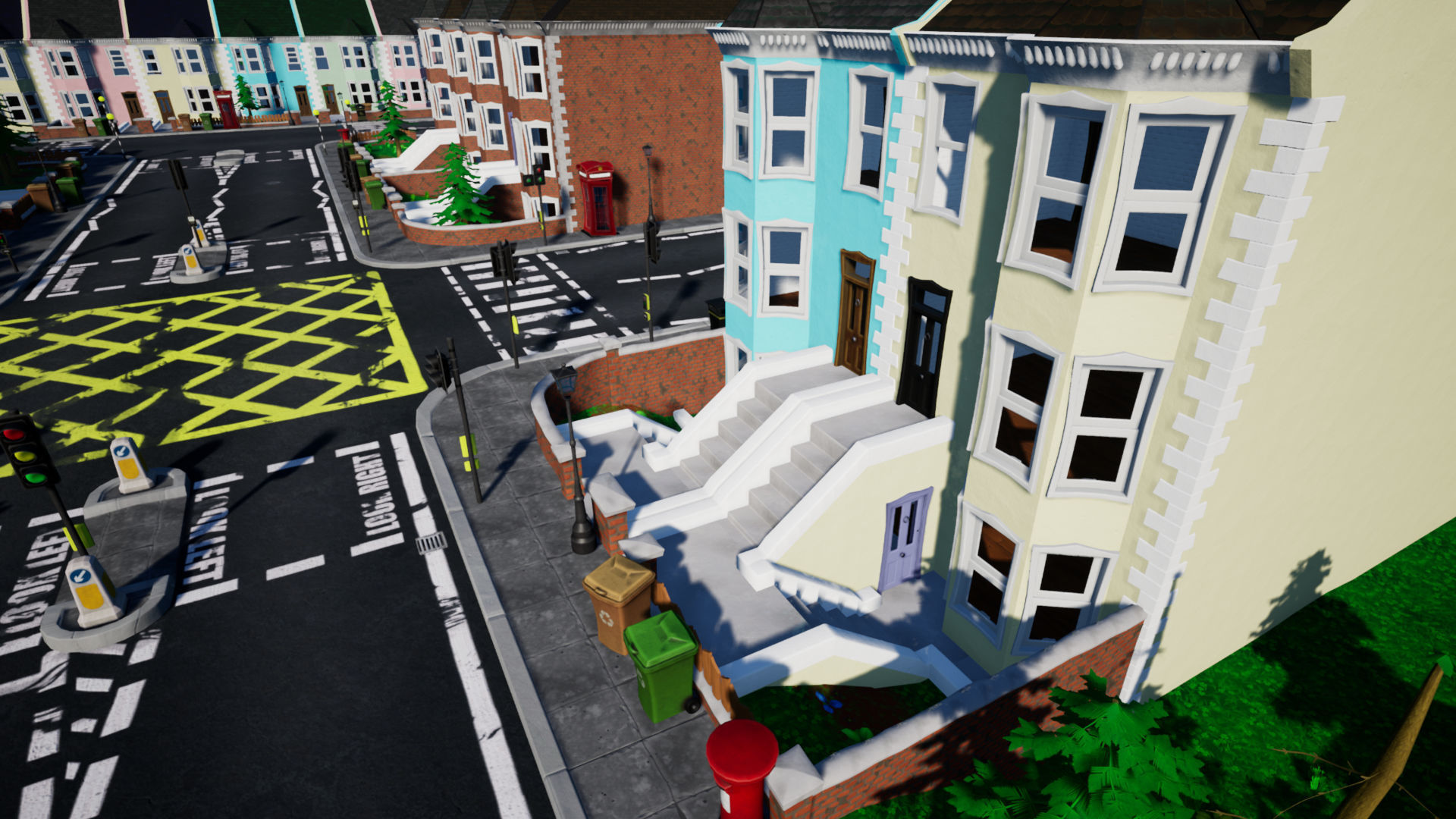 Stylized UK Modular House and Road Low-poly 3D model_5