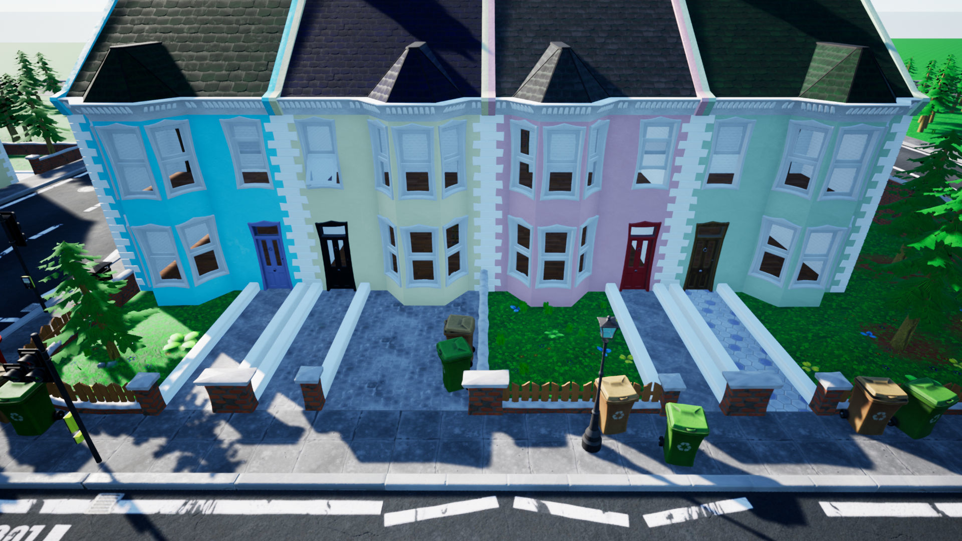 Stylized UK Modular House and Road Low-poly 3D model_11