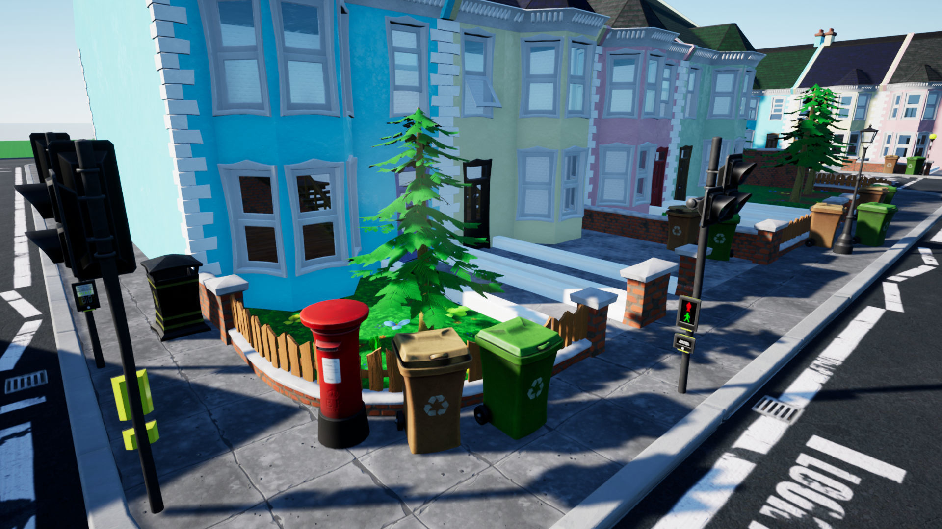 Stylized UK Modular House and Road Low-poly 3D model_4