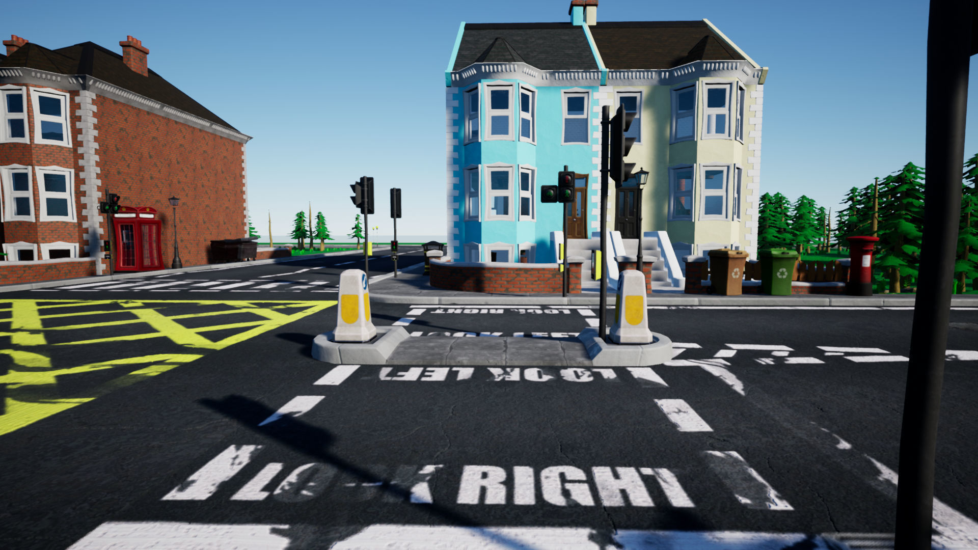 Stylized UK Modular House and Road Low-poly 3D model_8