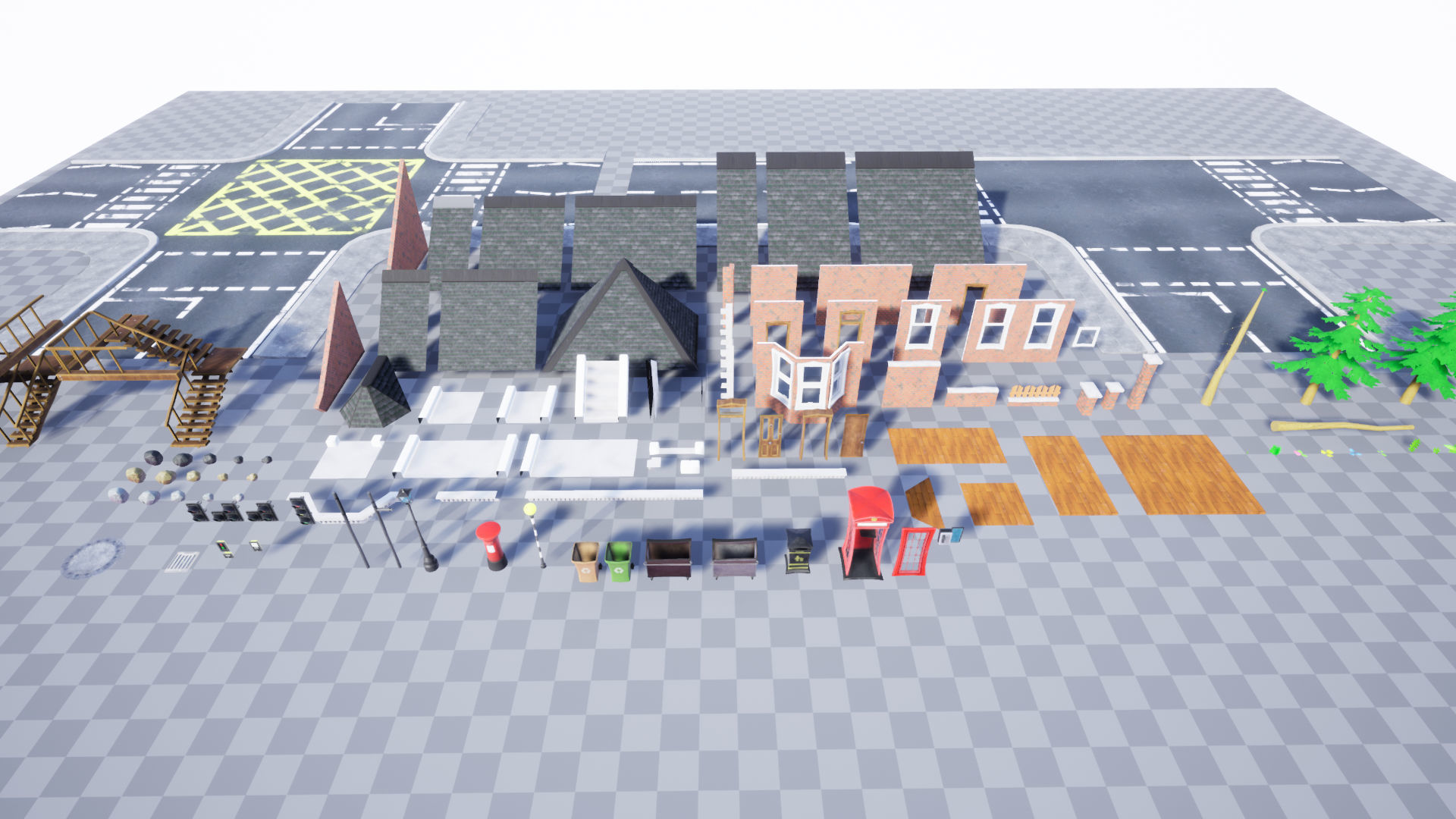 Stylized UK Modular House and Road Low-poly 3D model_13