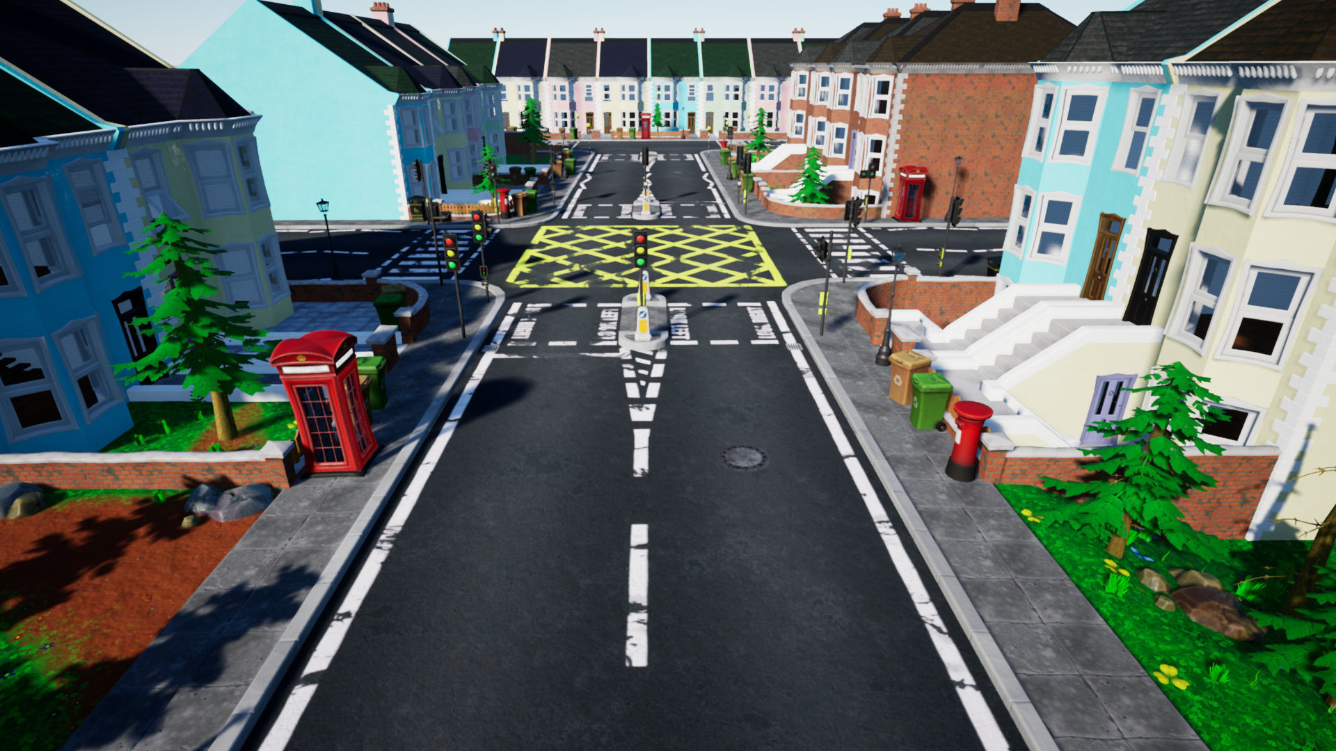 Stylized UK Modular House and Road Low-poly 3D model_2