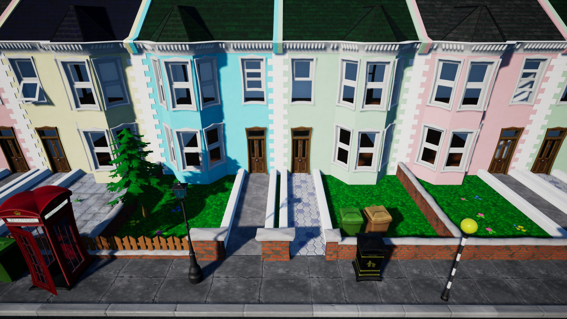 Stylized UK Modular House and Road Low-poly 3D model_10