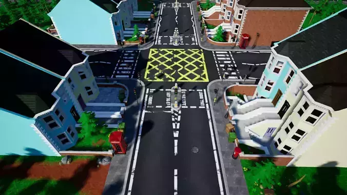 Stylized UK Modular House and Road Low-poly 3D model