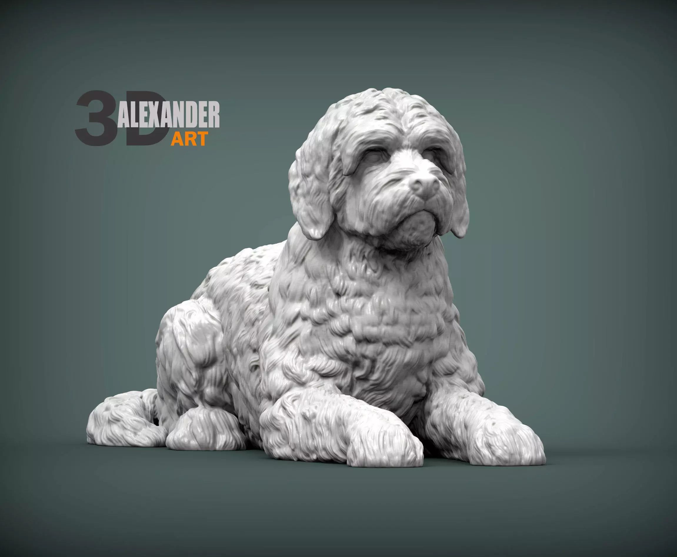 Goldendoodle lies 3D print model