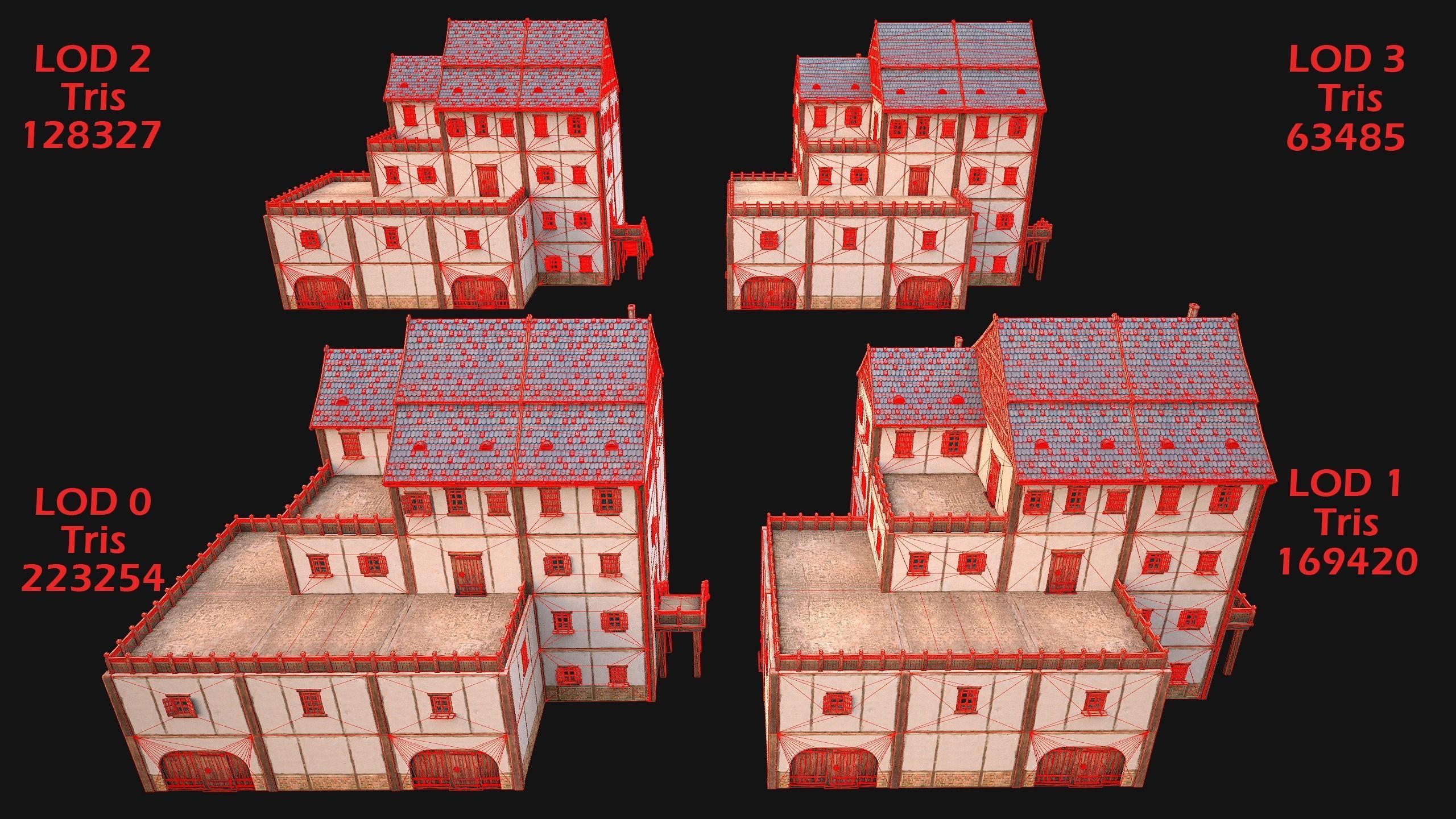 Medieval Skyscraper House with Barn  Low-poly 3D model_3