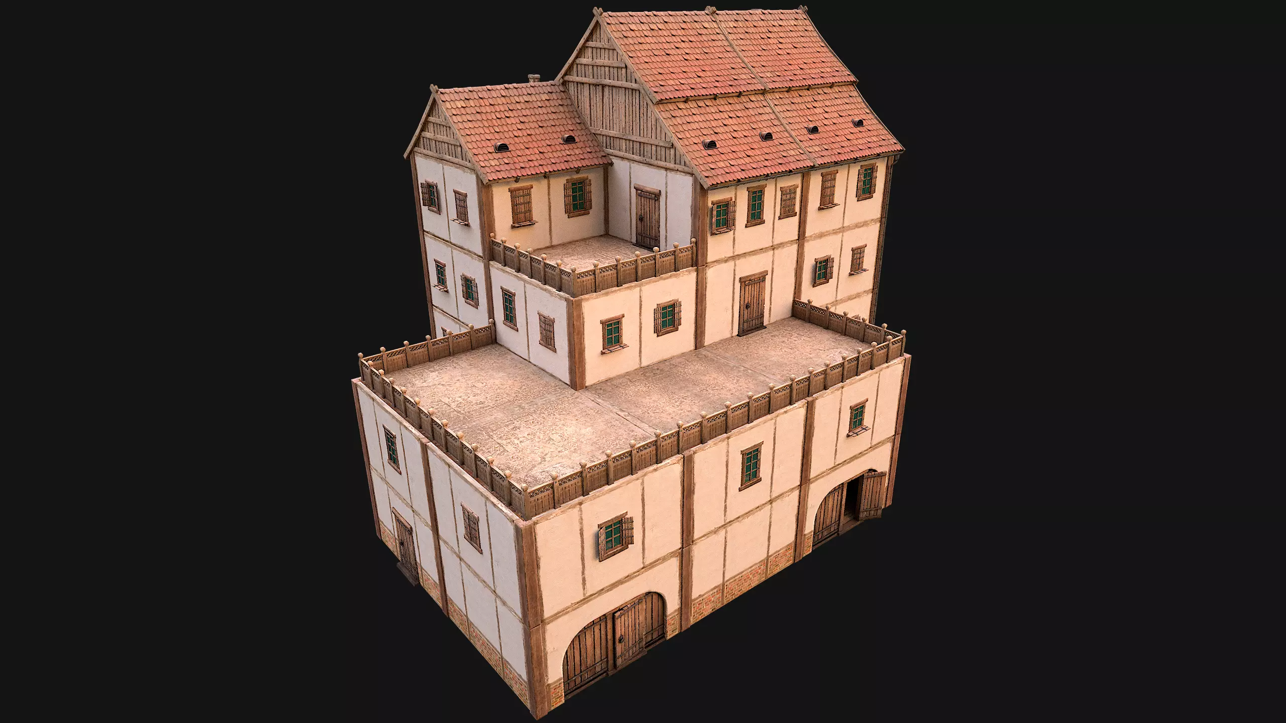 Medieval Skyscraper House with Barn  Low-poly 3D model_0