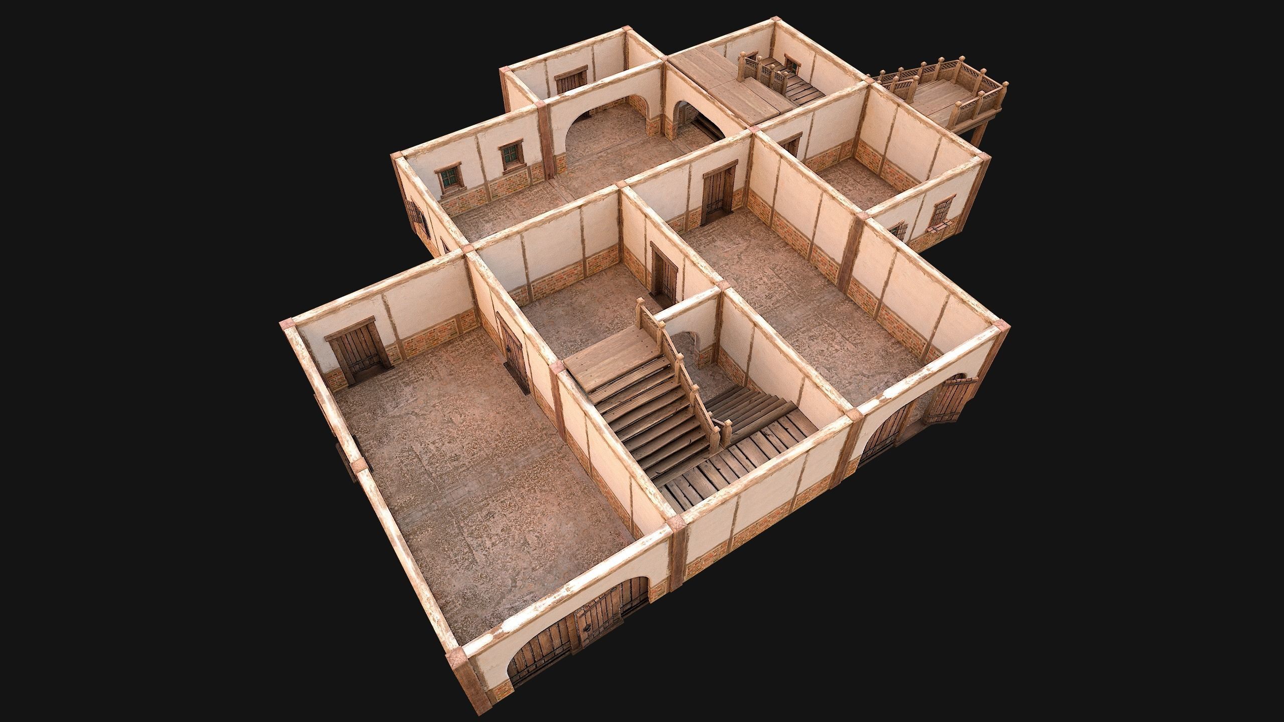 Medieval Skyscraper House with Barn  Low-poly 3D model_17