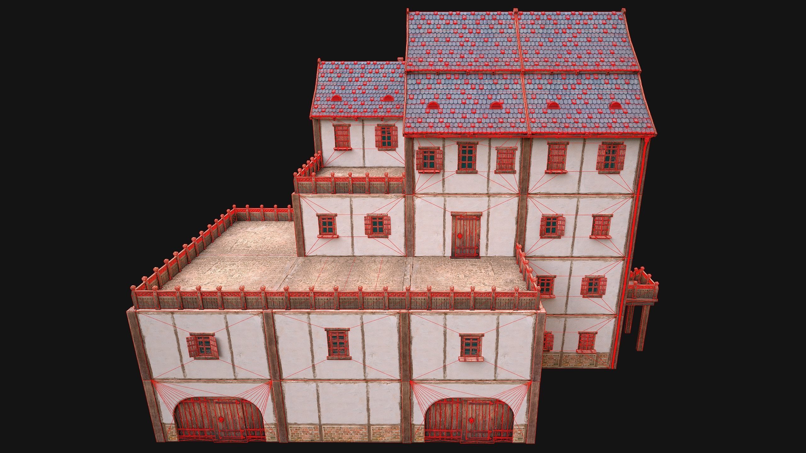 Medieval Skyscraper House with Barn  Low-poly 3D model_26