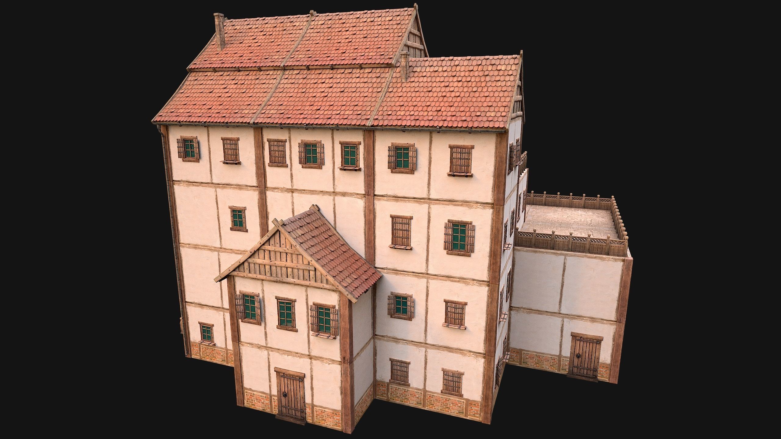 Medieval Skyscraper House with Barn  Low-poly 3D model_20