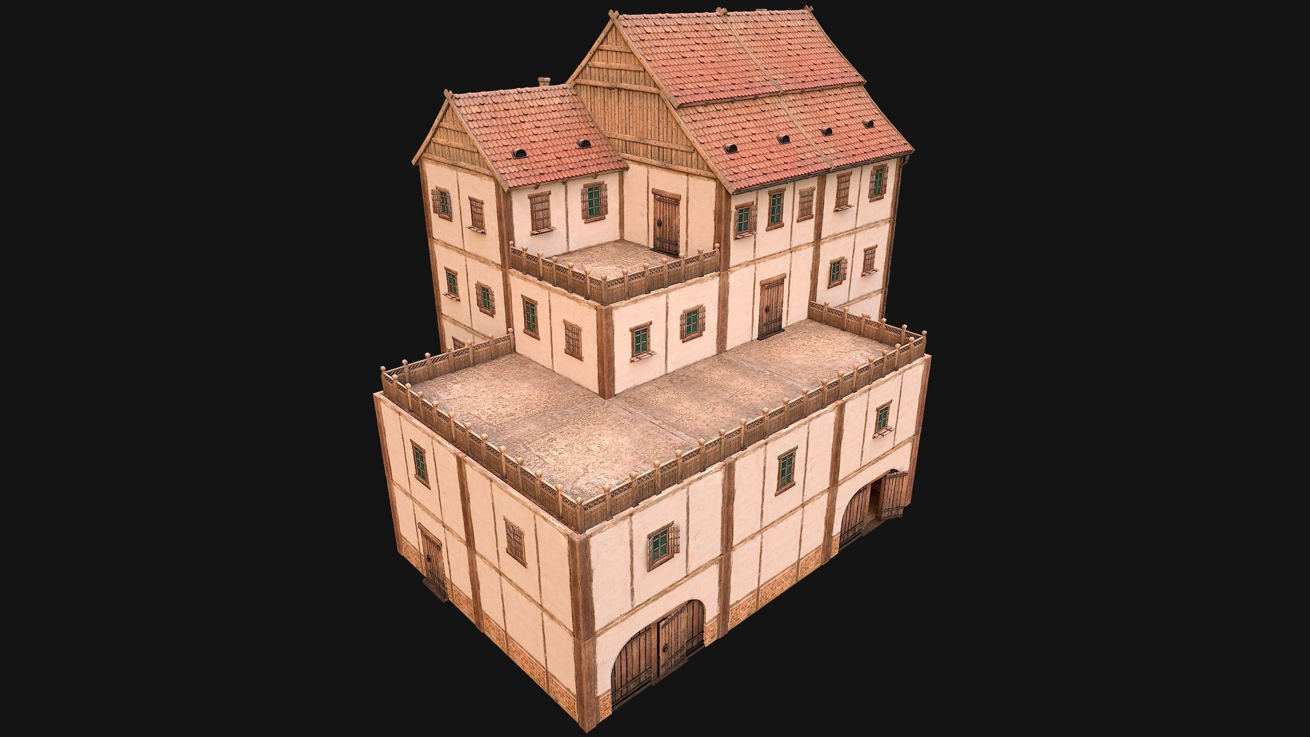Medieval Skyscraper House with Barn  Low-poly 3D model_25