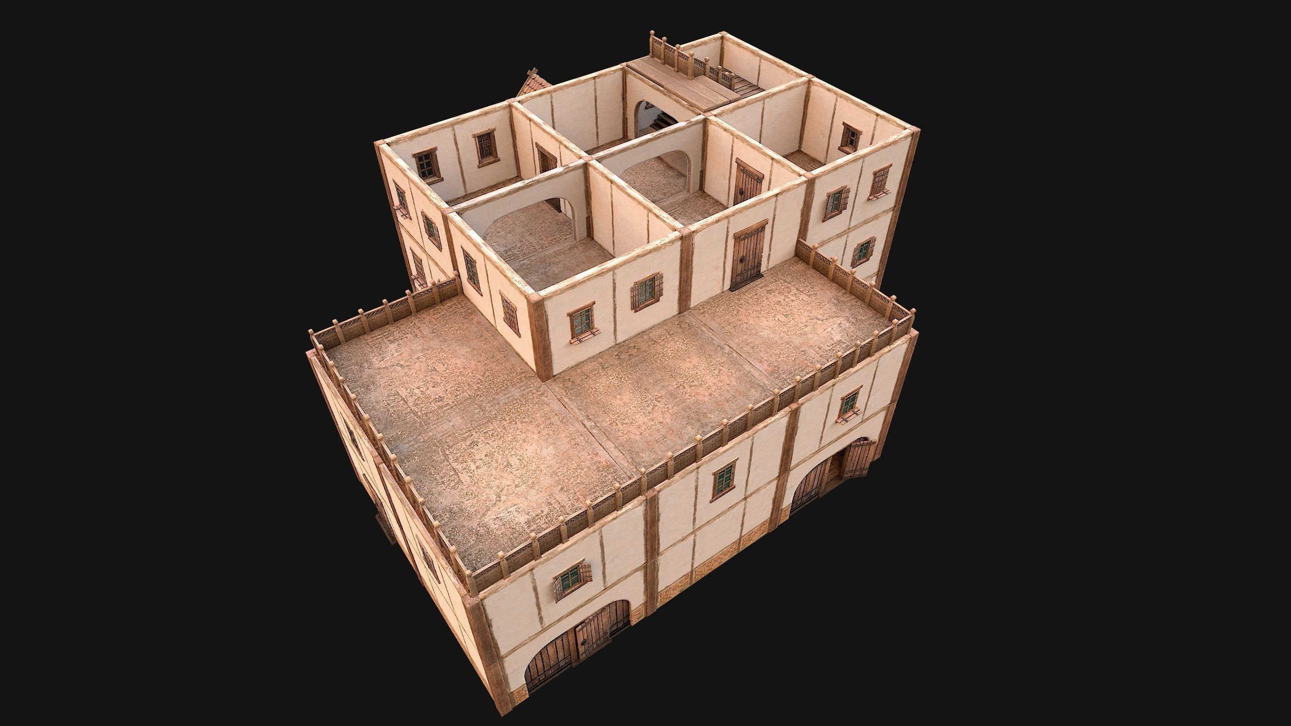 Medieval Skyscraper House with Barn  Low-poly 3D model_13