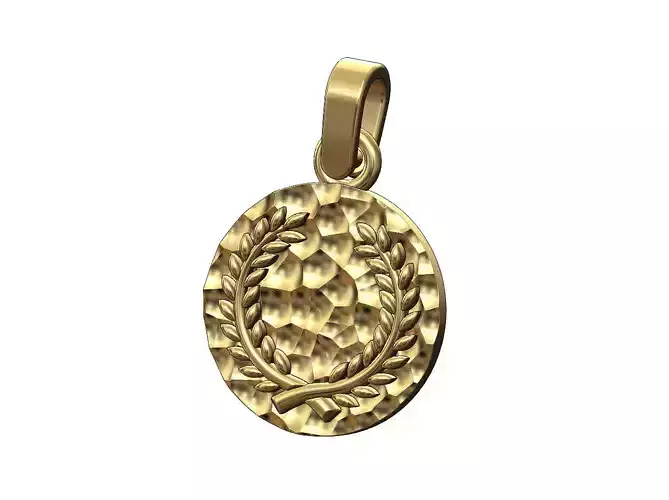 Bay leaves branches crown hammered coin pendant charm 3D print model
