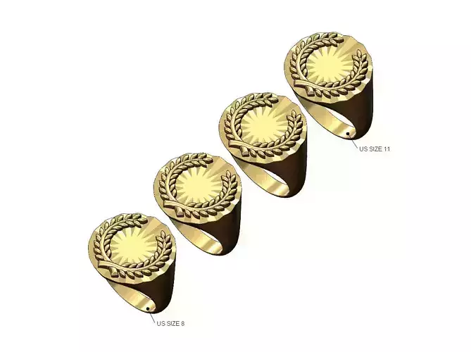 Large faceted bay leaves crown round signet US sizes 8to11