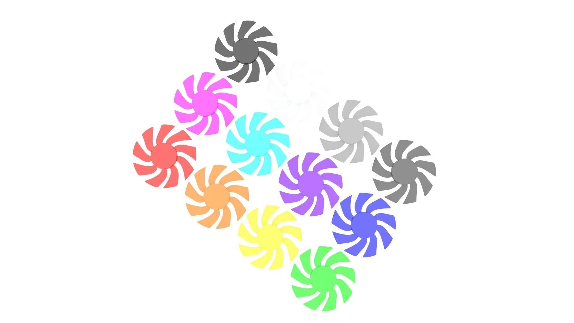 Transparent Colored Power Supply Unit Fan Blades Set 3D model_4