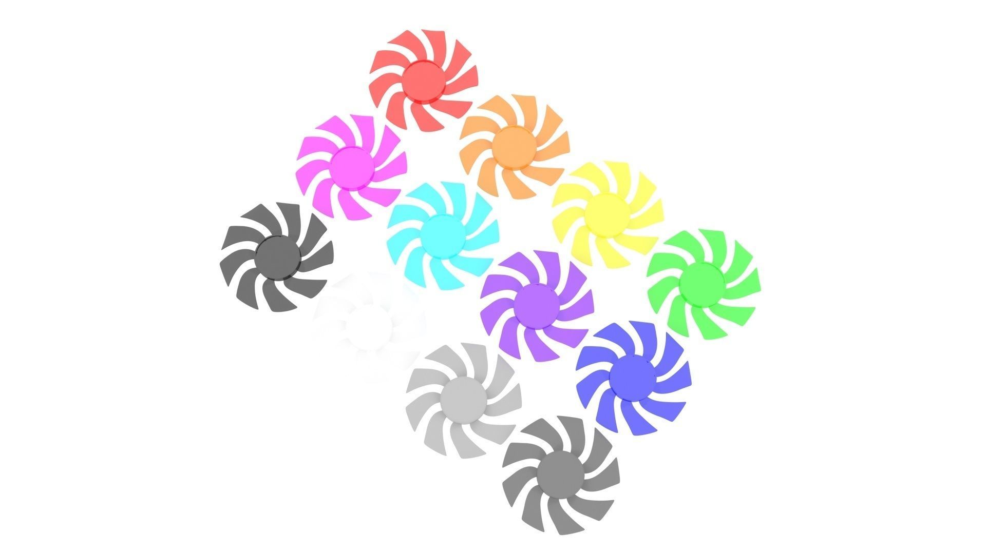 Transparent Colored Power Supply Unit Fan Blades Set 3D model_1