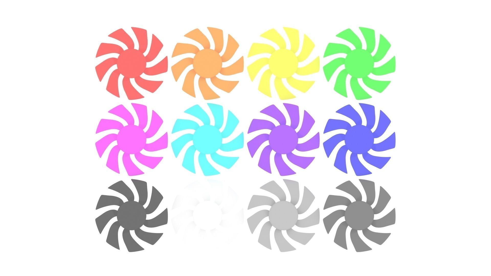 Transparent Colored Power Supply Unit Fan Blades Set 3D model_5