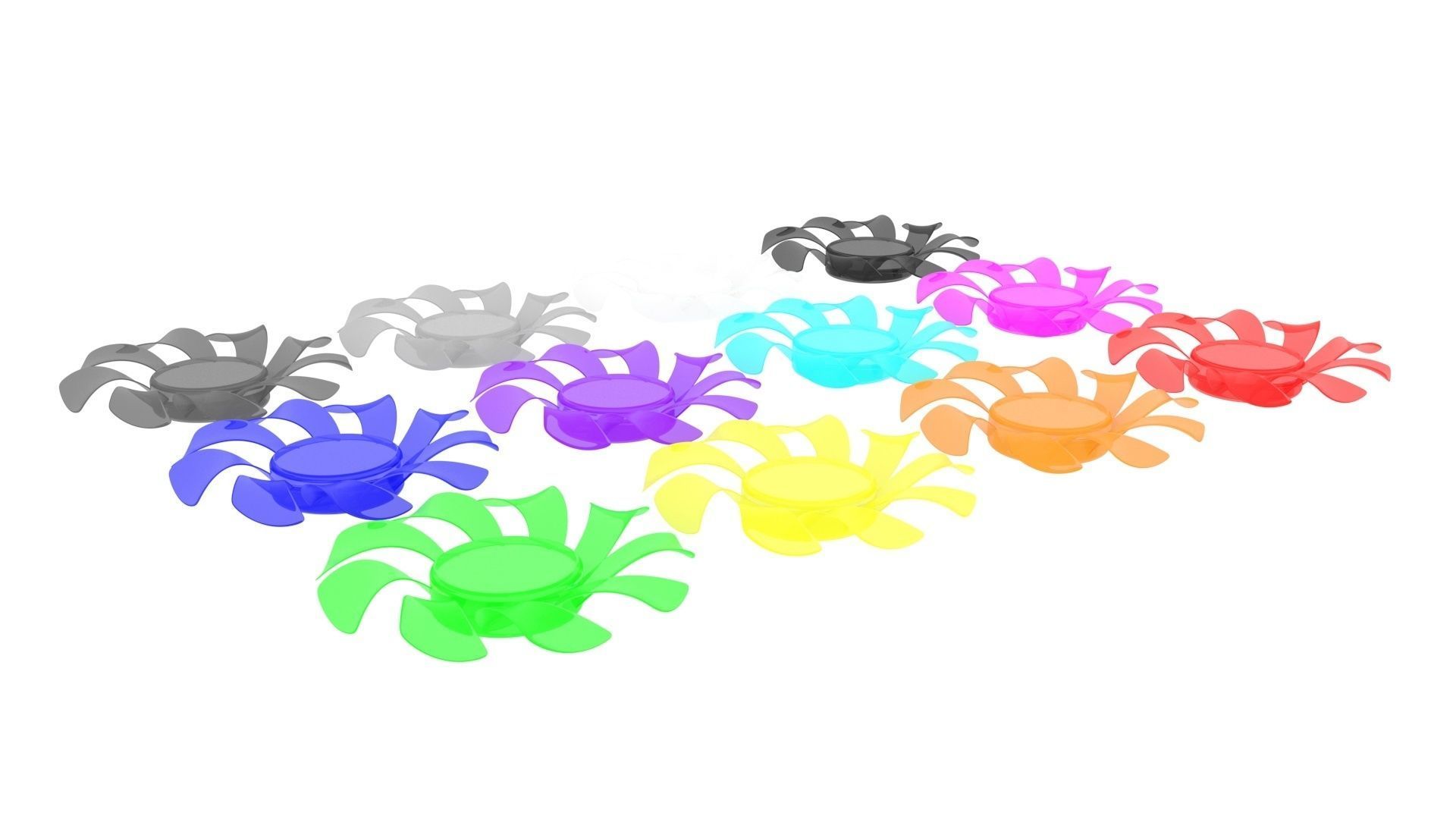 Transparent Colored Power Supply Unit Fan Blades Set 3D model_2