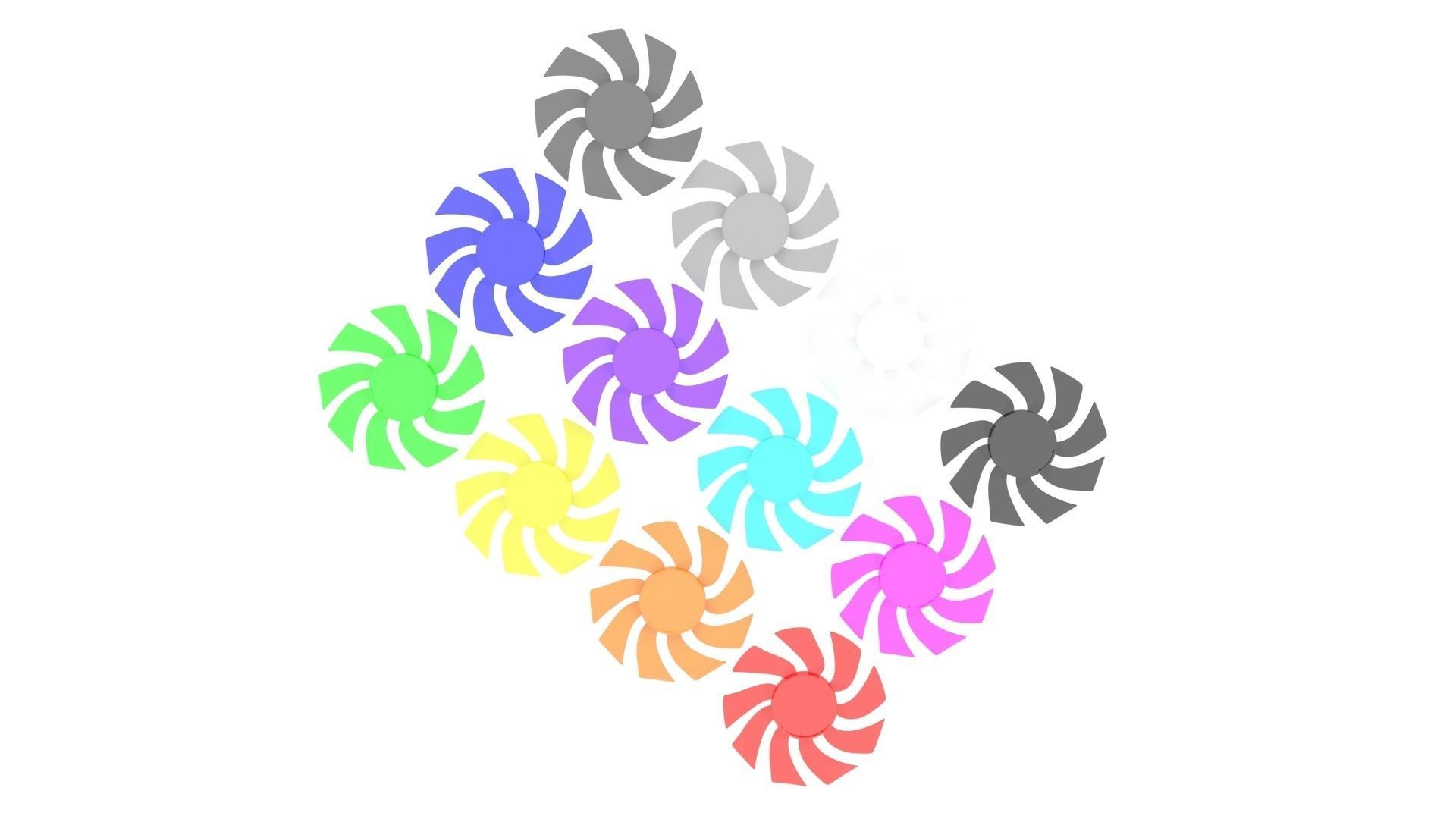 Transparent Colored Power Supply Unit Fan Blades Set 3D model_3