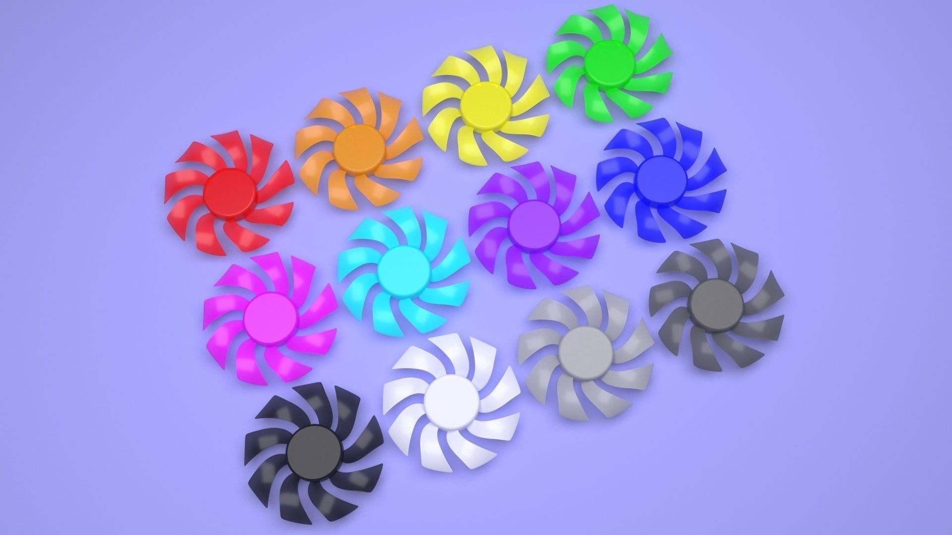 Transparent Colored Power Supply Unit Fan Blades Set 3D model_18