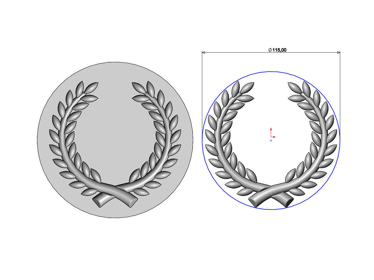 Mold bay leaves branches crown onlay relief 3D print model_6
