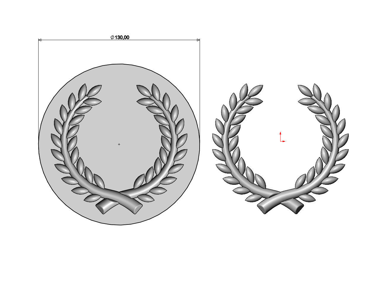 Mold bay leaves branches crown onlay relief 3D print model_4
