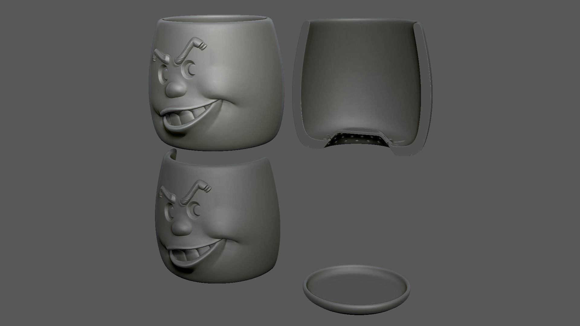 Smile -faced funny flower pot 3D print model_9