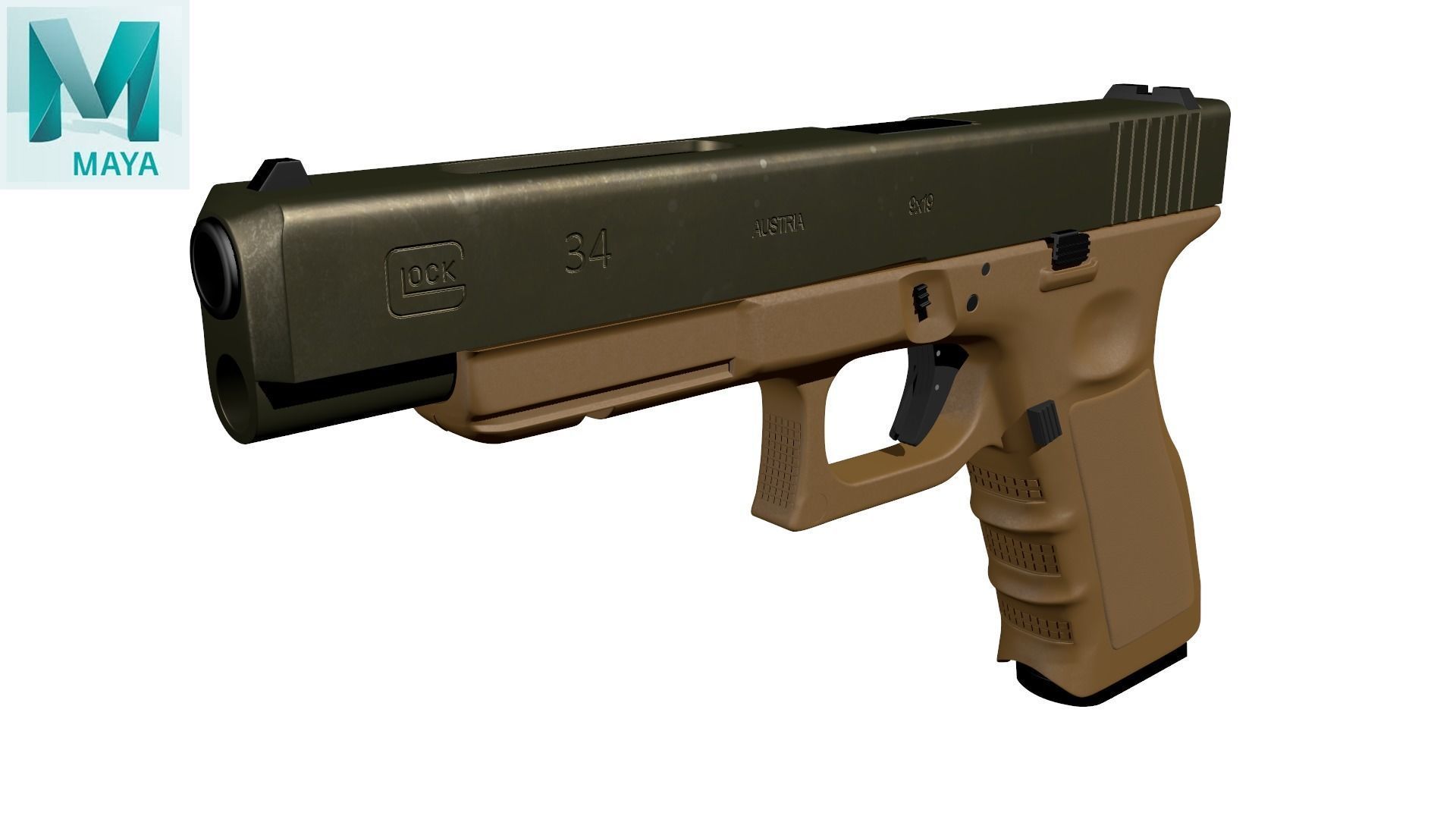 Glock 34 Brown Rough Low-poly 3D model_23