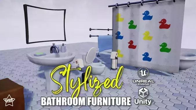 Stylized Bathroom Furniture Low-poly 3D model