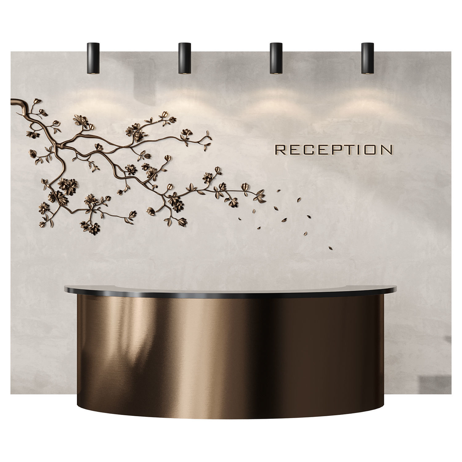 Japanese Bronze Reception with Flowers 3D model_0