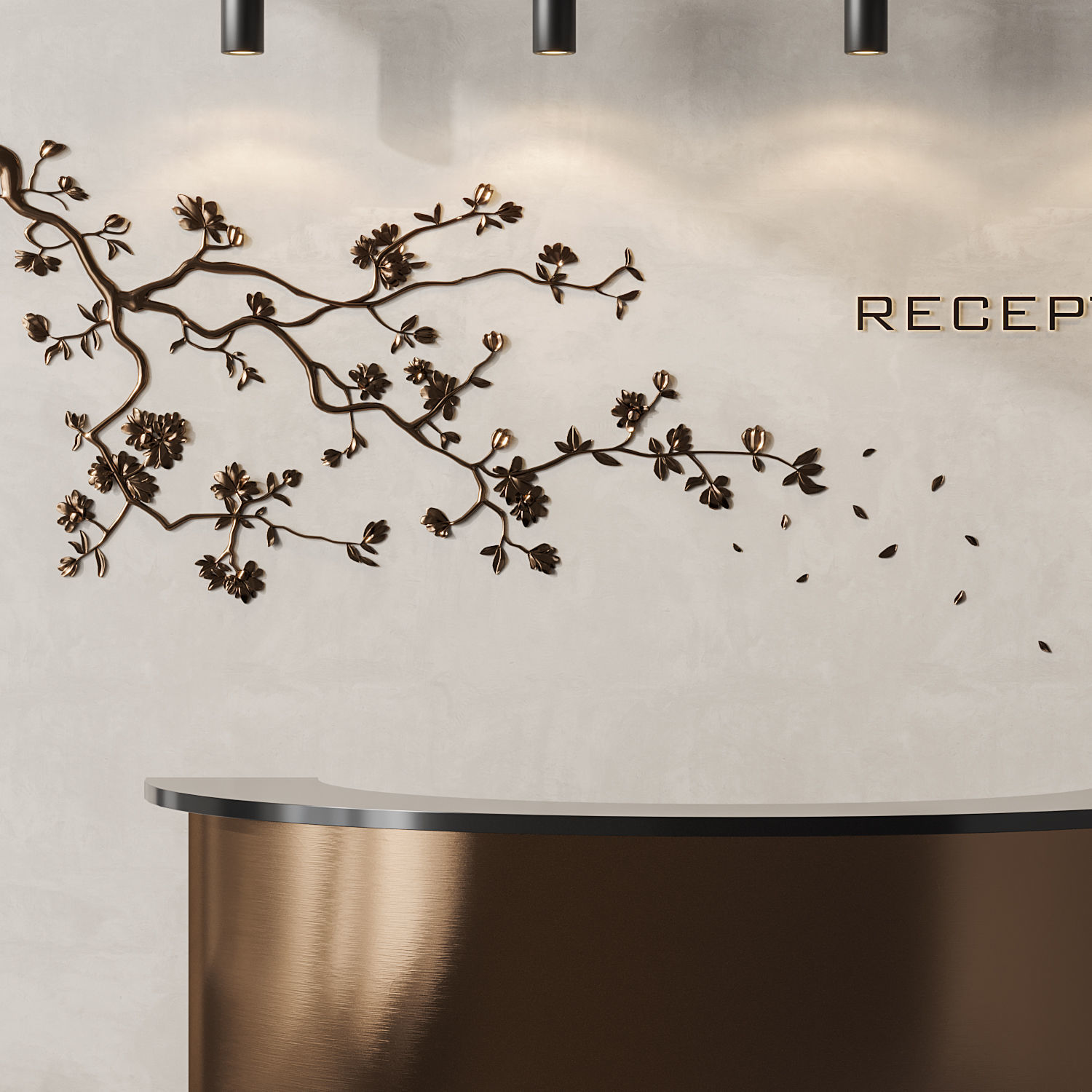 Japanese Bronze Reception with Flowers 3D model_2